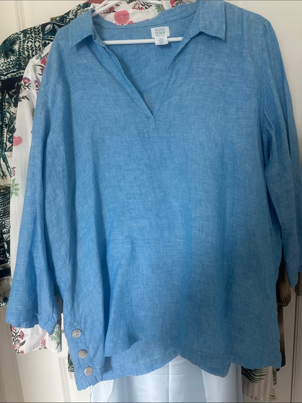 Eileen Fisher Light Blue Linen V-Neck Tunic